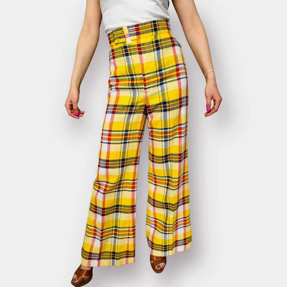 70s Yellow Plaid‎ Bell Bottoms - Picture 2 of 11